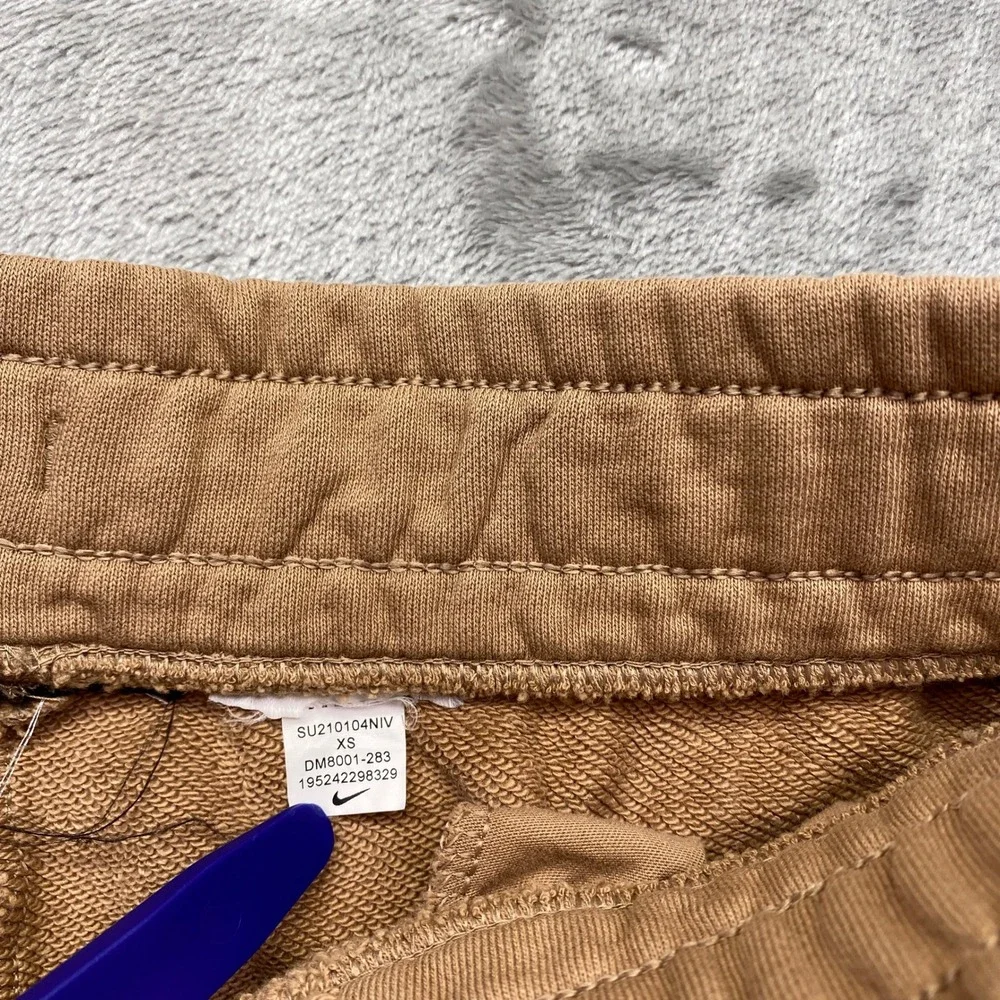 Nike Sportswear French Terry Shorts Tan Brown Logo Drawstring‎ Waist XS Fits 25